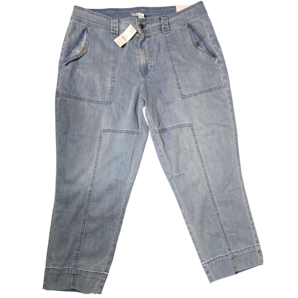 WHBM Outlet Cargo Straight Denim Crop Pants‎ Size 14 Quinn Medium Blue